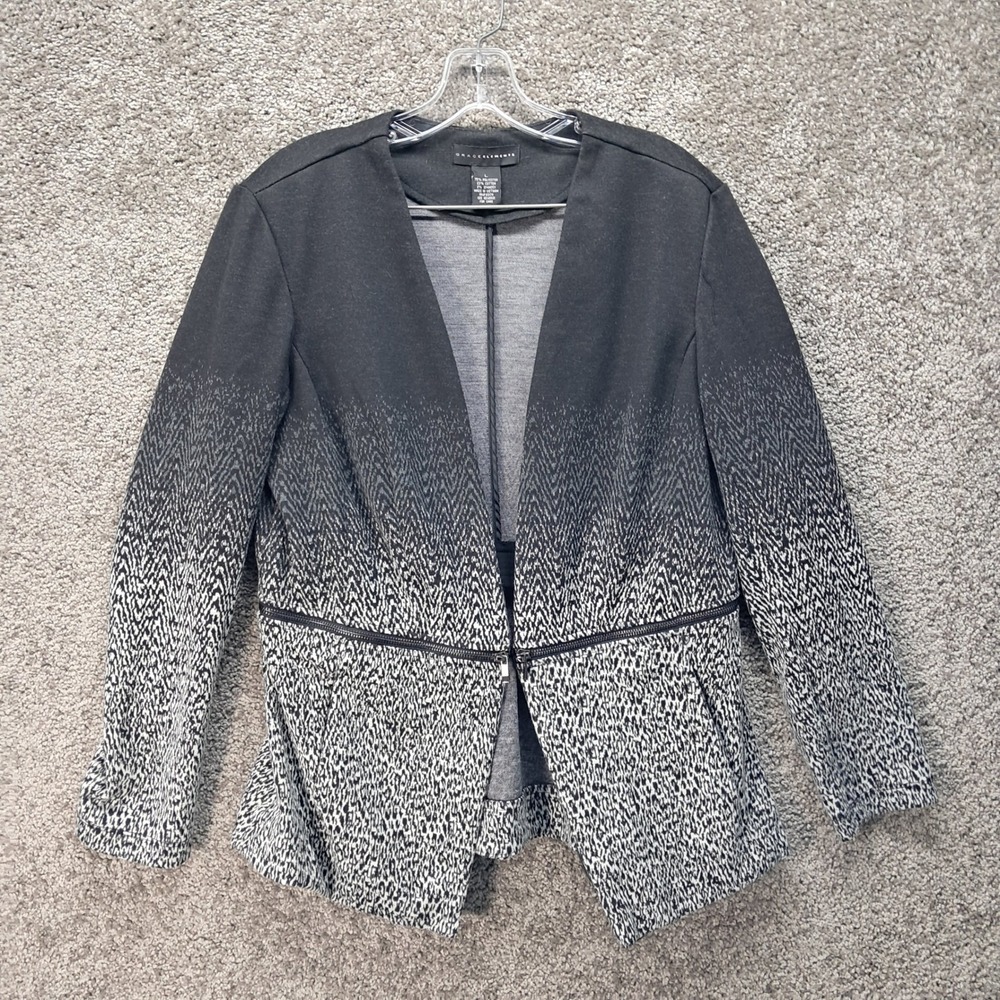 Grace Elements Black White Ombre Animal Print Open Front Blazer Jacket Large